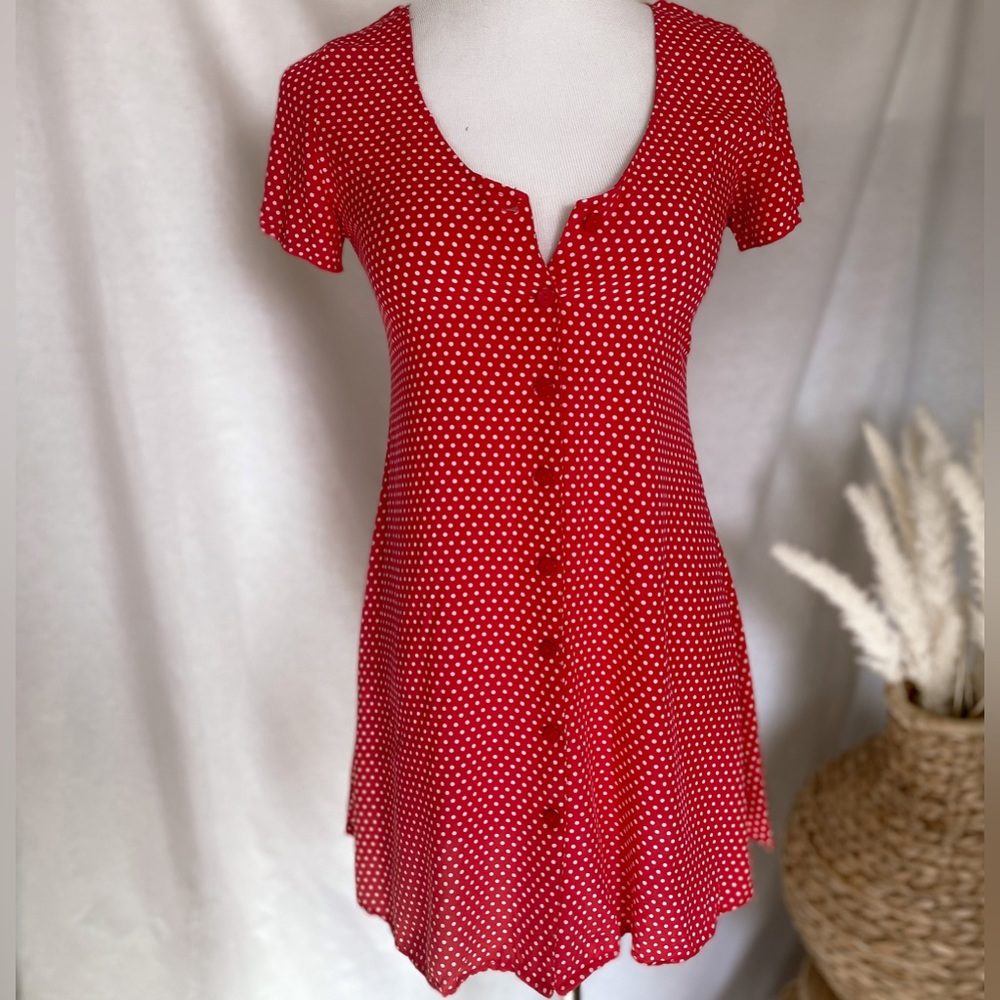 XIX PALMS Red Polkadot Button Dress